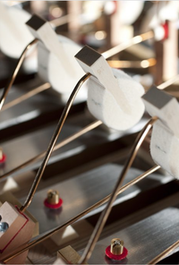 Celesta hammers and felt dampers above the steel sound plates
