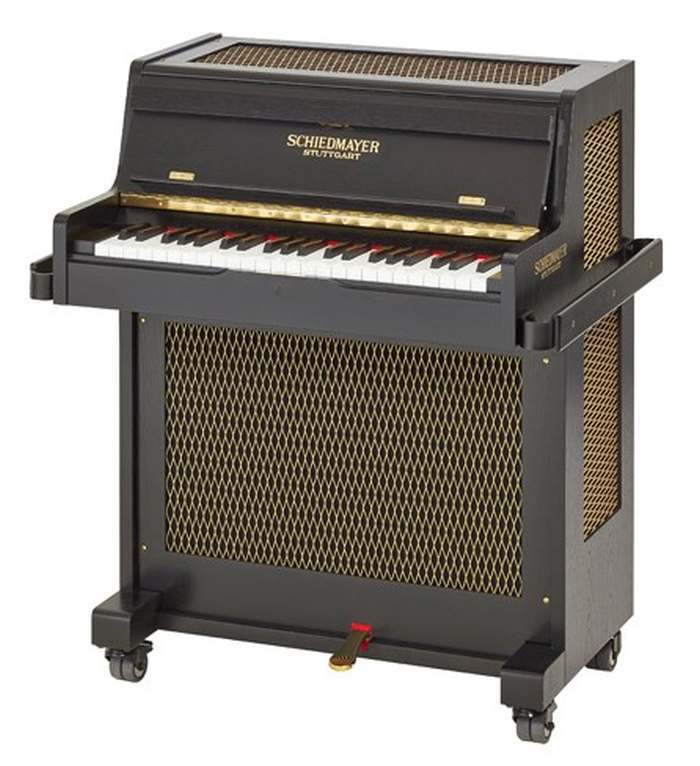 Schiedmayer keyboard glockenspiel in black oak with brass grille and casters